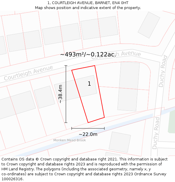 1, COURTLEIGH AVENUE, BARNET, EN4 0HT: Plot and title map