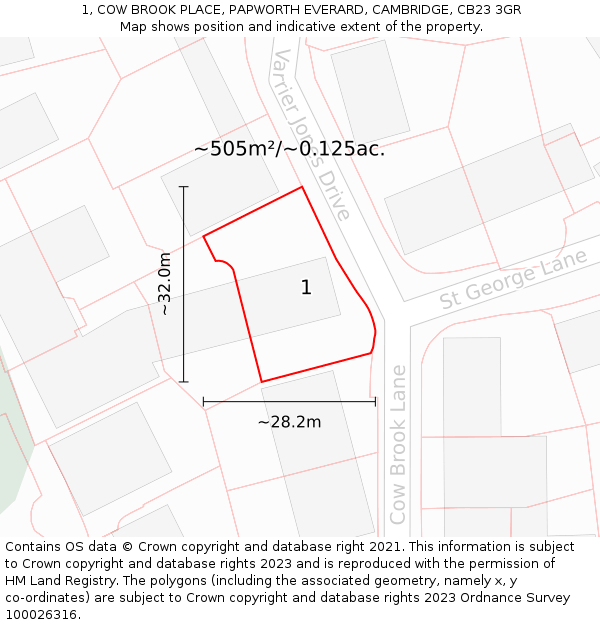 1, COW BROOK PLACE, PAPWORTH EVERARD, CAMBRIDGE, CB23 3GR: Plot and title map