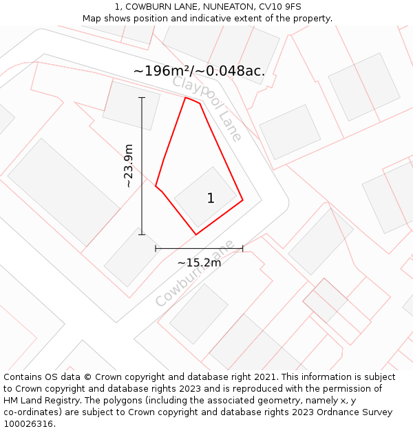 1, COWBURN LANE, NUNEATON, CV10 9FS: Plot and title map