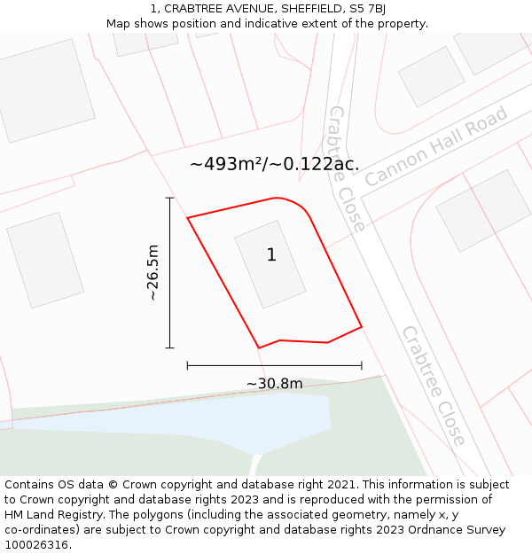 1, CRABTREE AVENUE, SHEFFIELD, S5 7BJ: Plot and title map