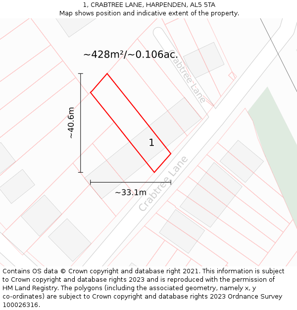 1, CRABTREE LANE, HARPENDEN, AL5 5TA: Plot and title map