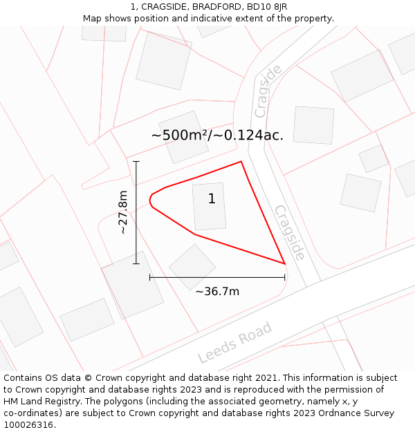 1, CRAGSIDE, BRADFORD, BD10 8JR: Plot and title map