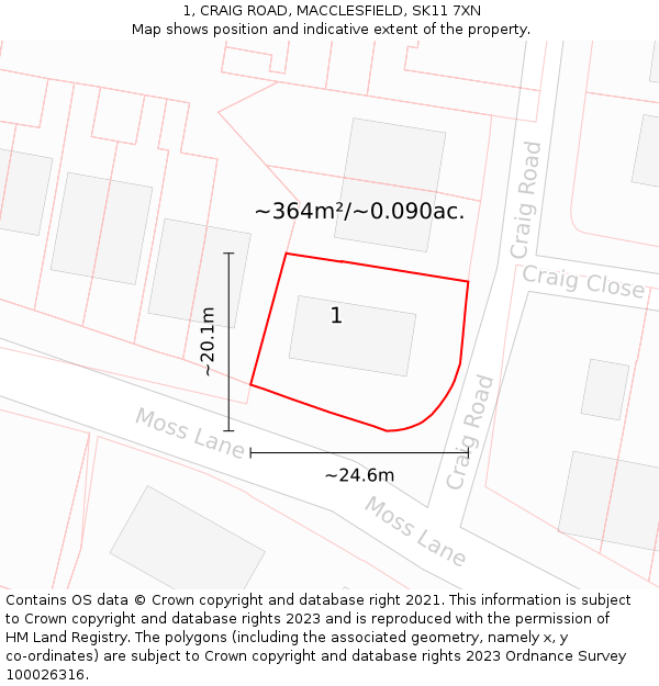 1, CRAIG ROAD, MACCLESFIELD, SK11 7XN: Plot and title map