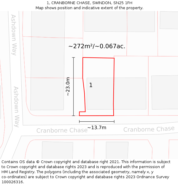 1, CRANBORNE CHASE, SWINDON, SN25 1FH: Plot and title map