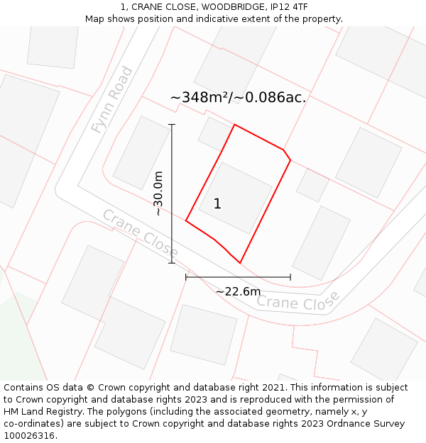 1, CRANE CLOSE, WOODBRIDGE, IP12 4TF: Plot and title map