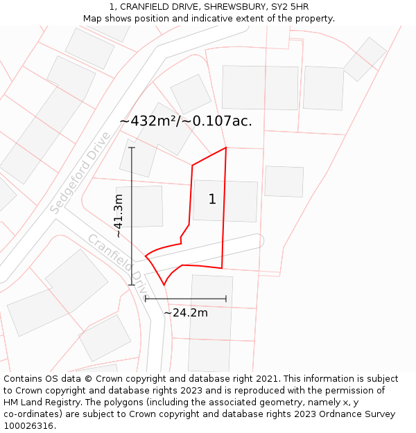 1, CRANFIELD DRIVE, SHREWSBURY, SY2 5HR: Plot and title map