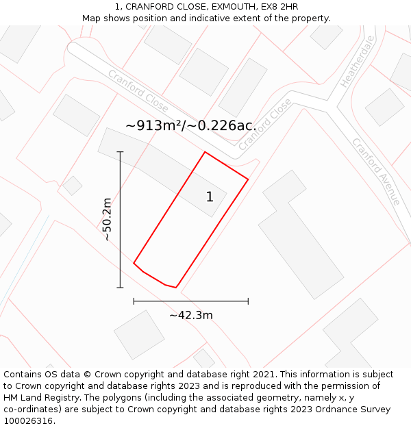 1, CRANFORD CLOSE, EXMOUTH, EX8 2HR: Plot and title map