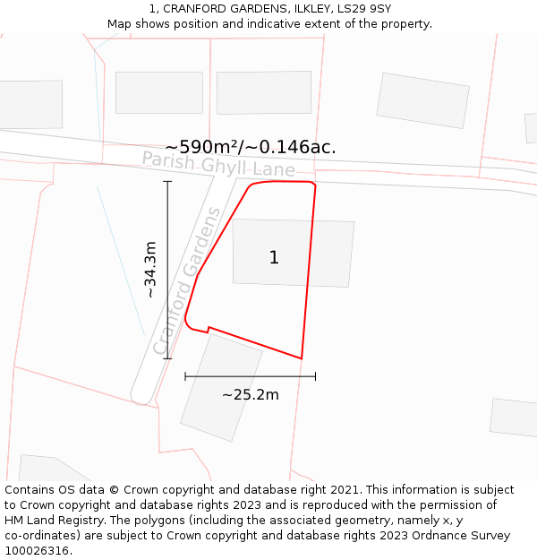 1, CRANFORD GARDENS, ILKLEY, LS29 9SY: Plot and title map