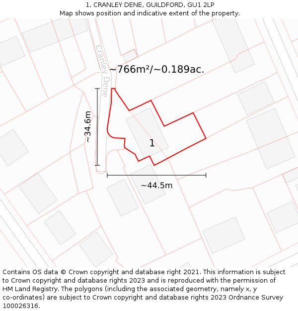 1, CRANLEY DENE, GUILDFORD, GU1 2LP: Plot and title map