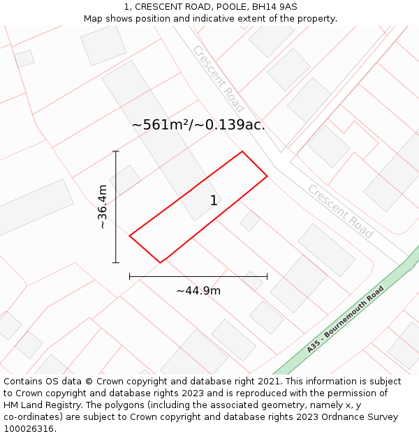 1, CRESCENT ROAD, POOLE, BH14 9AS: Plot and title map