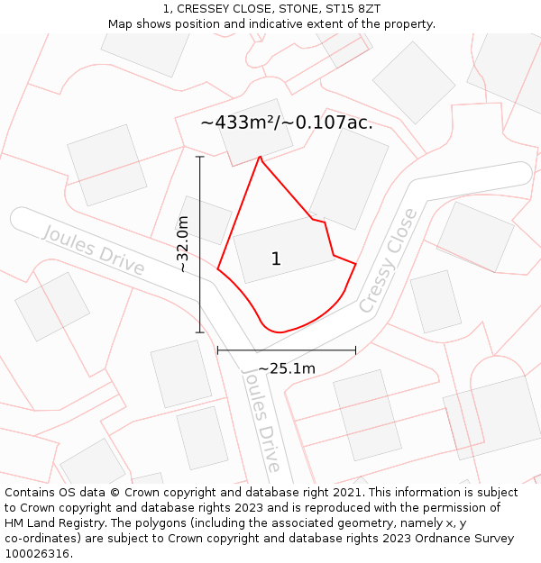 1, CRESSEY CLOSE, STONE, ST15 8ZT: Plot and title map