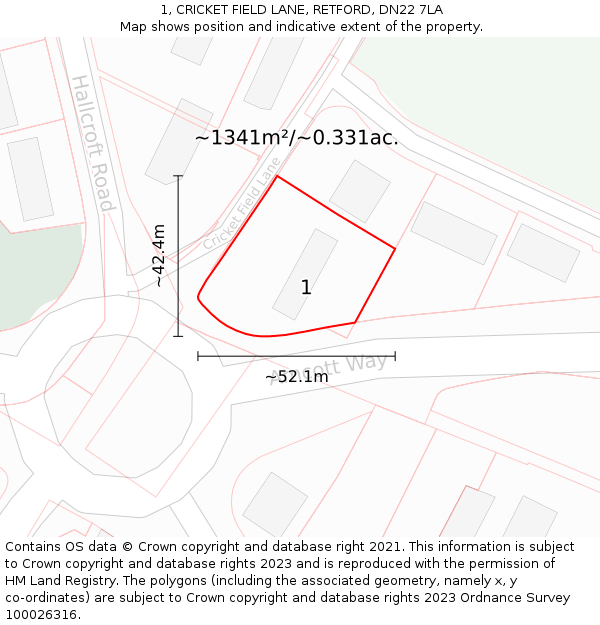 1, CRICKET FIELD LANE, RETFORD, DN22 7LA: Plot and title map