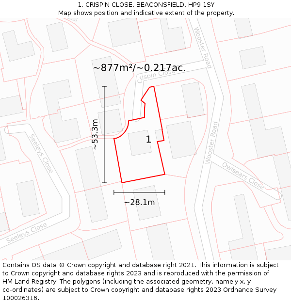 1, CRISPIN CLOSE, BEACONSFIELD, HP9 1SY: Plot and title map