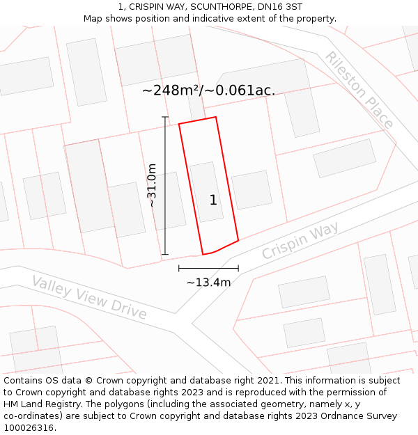 1, CRISPIN WAY, SCUNTHORPE, DN16 3ST: Plot and title map