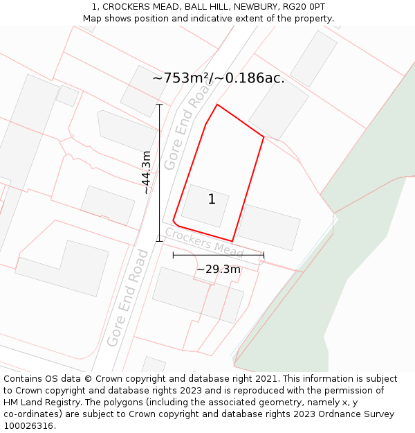 1, CROCKERS MEAD, BALL HILL, NEWBURY, RG20 0PT: Plot and title map