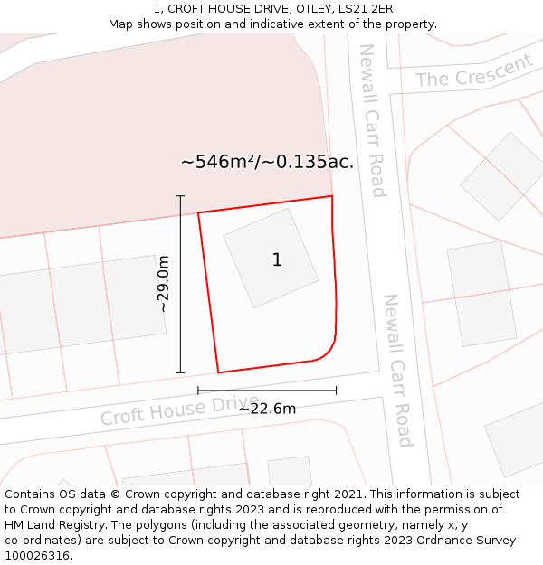 1, CROFT HOUSE DRIVE, OTLEY, LS21 2ER: Plot and title map
