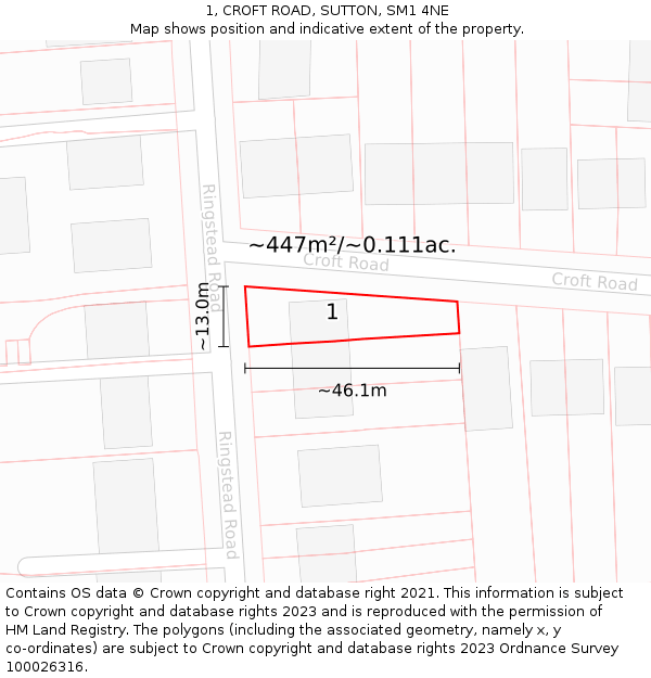 1, CROFT ROAD, SUTTON, SM1 4NE: Plot and title map