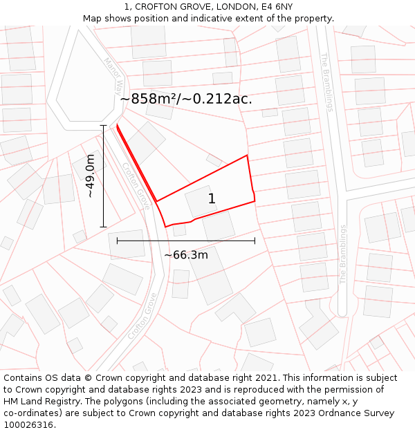 1, CROFTON GROVE, LONDON, E4 6NY: Plot and title map