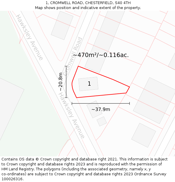 1, CROMWELL ROAD, CHESTERFIELD, S40 4TH: Plot and title map