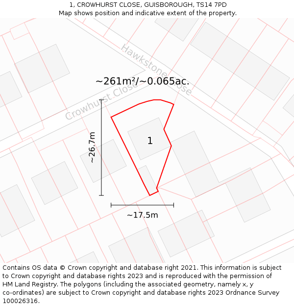 1, CROWHURST CLOSE, GUISBOROUGH, TS14 7PD: Plot and title map