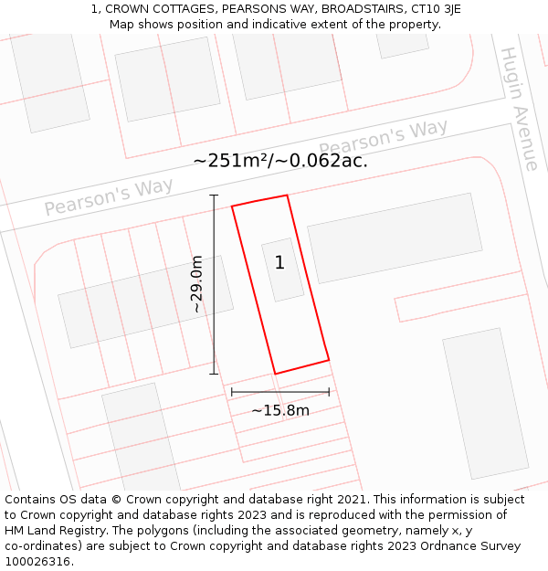 1, CROWN COTTAGES, PEARSONS WAY, BROADSTAIRS, CT10 3JE: Plot and title map