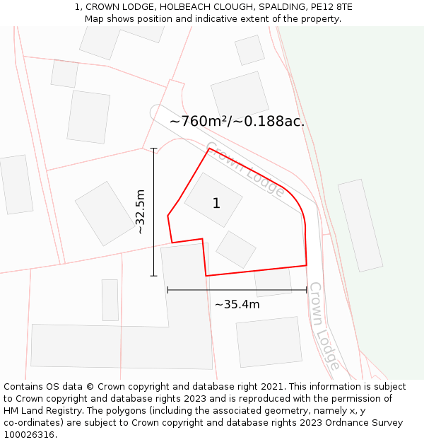 1, CROWN LODGE, HOLBEACH CLOUGH, SPALDING, PE12 8TE: Plot and title map