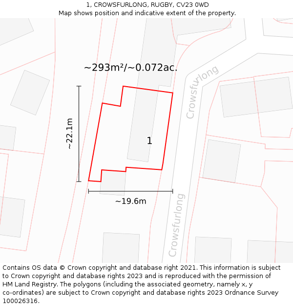 1, CROWSFURLONG, RUGBY, CV23 0WD: Plot and title map