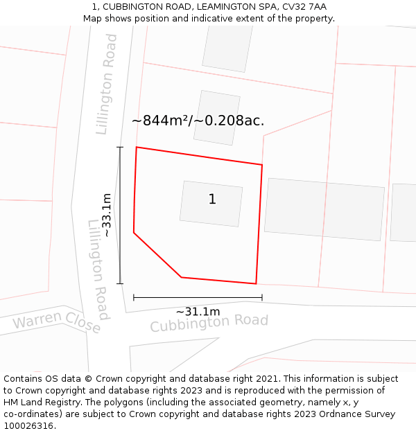 1, CUBBINGTON ROAD, LEAMINGTON SPA, CV32 7AA: Plot and title map