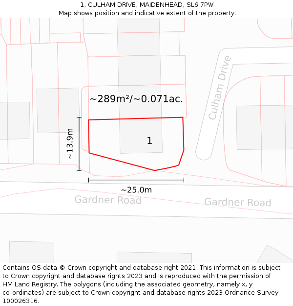 1, CULHAM DRIVE, MAIDENHEAD, SL6 7PW: Plot and title map