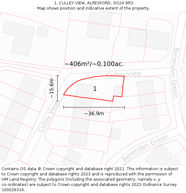 1, CULLEY VIEW, ALRESFORD, SO24 9PD: Plot and title map