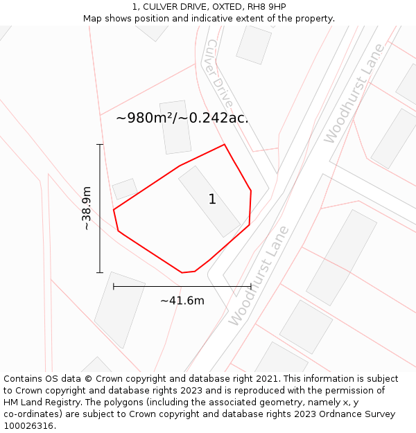 1, CULVER DRIVE, OXTED, RH8 9HP: Plot and title map