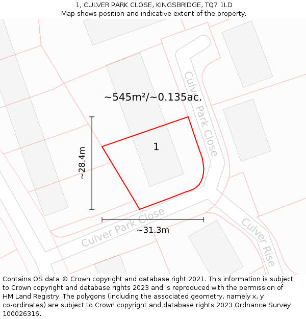 1, CULVER PARK CLOSE, KINGSBRIDGE, TQ7 1LD: Plot and title map