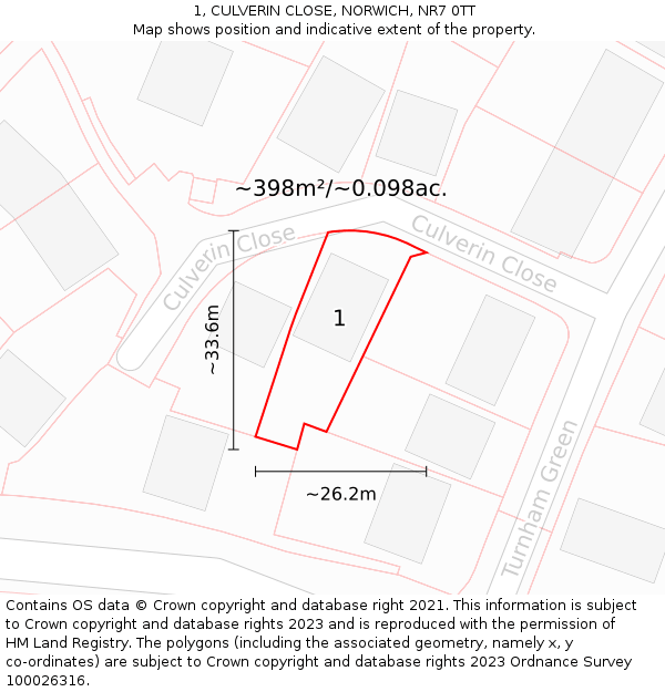 1, CULVERIN CLOSE, NORWICH, NR7 0TT: Plot and title map