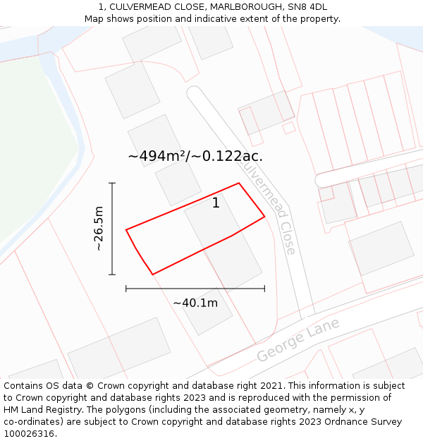 1, CULVERMEAD CLOSE, MARLBOROUGH, SN8 4DL: Plot and title map