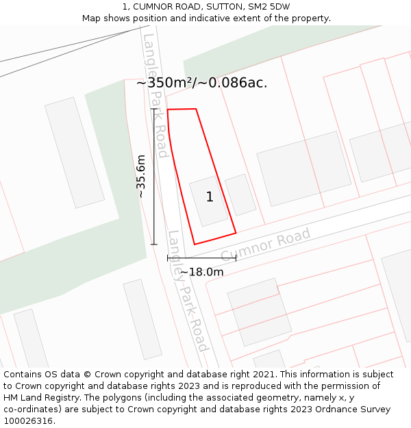 1, CUMNOR ROAD, SUTTON, SM2 5DW: Plot and title map