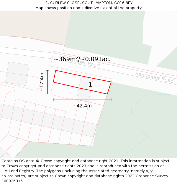 1, CURLEW CLOSE, SOUTHAMPTON, SO16 8EY: Plot and title map