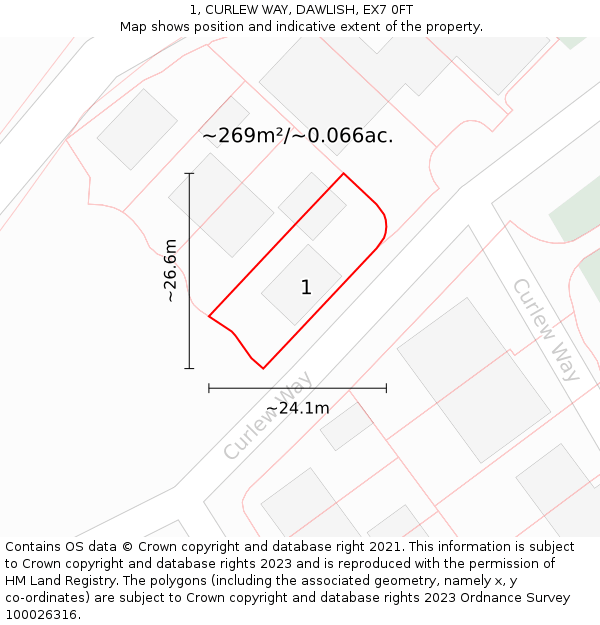 1, CURLEW WAY, DAWLISH, EX7 0FT: Plot and title map