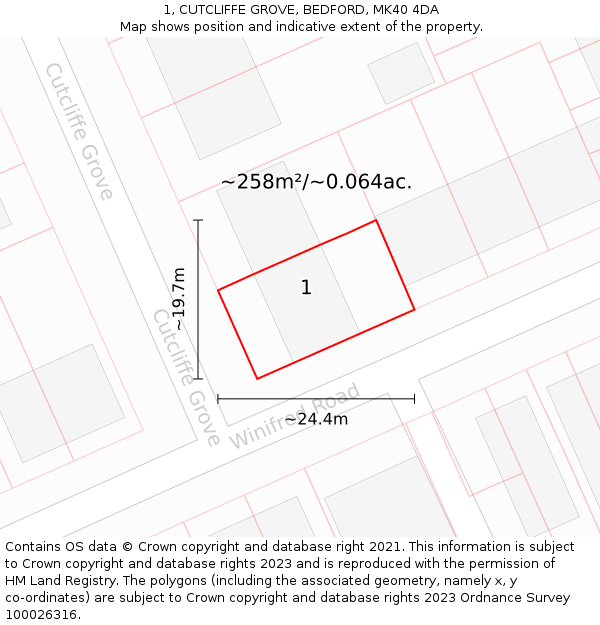 1, CUTCLIFFE GROVE, BEDFORD, MK40 4DA: Plot and title map