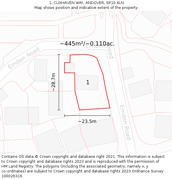 1, CUXHAVEN WAY, ANDOVER, SP10 4LN: Plot and title map