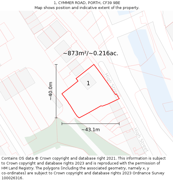 1, CYMMER ROAD, PORTH, CF39 9BE: Plot and title map