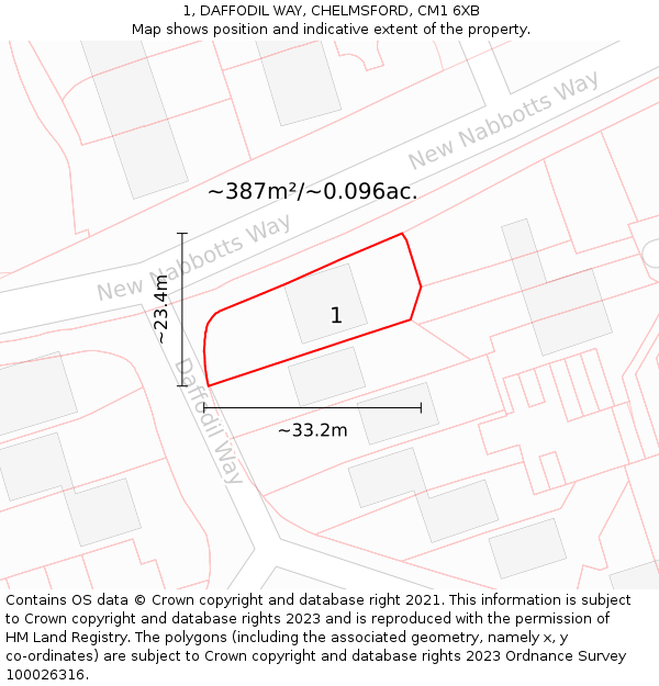 1, DAFFODIL WAY, CHELMSFORD, CM1 6XB: Plot and title map