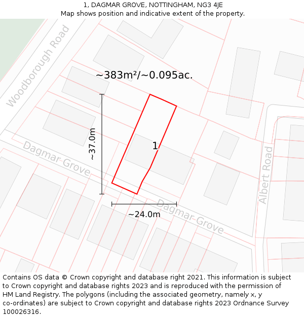 1, DAGMAR GROVE, NOTTINGHAM, NG3 4JE: Plot and title map