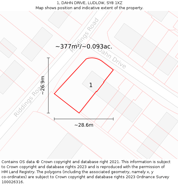 1, DAHN DRIVE, LUDLOW, SY8 1XZ: Plot and title map