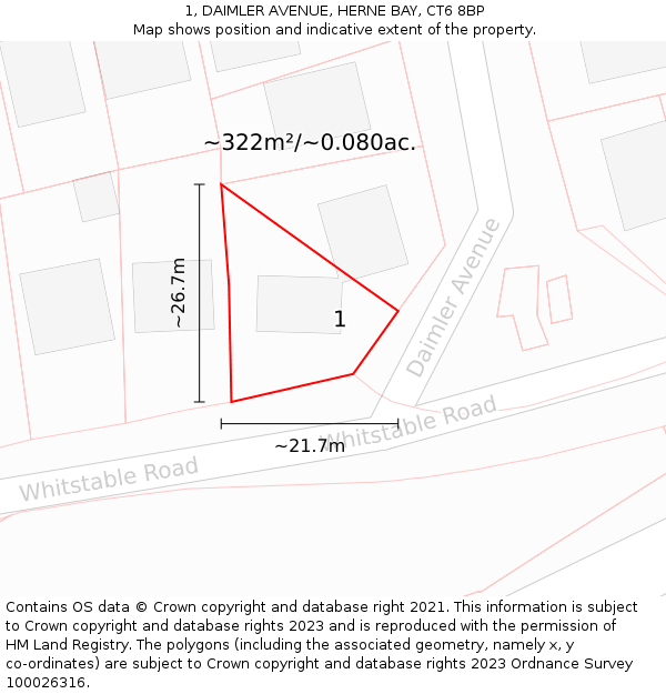 1, DAIMLER AVENUE, HERNE BAY, CT6 8BP: Plot and title map