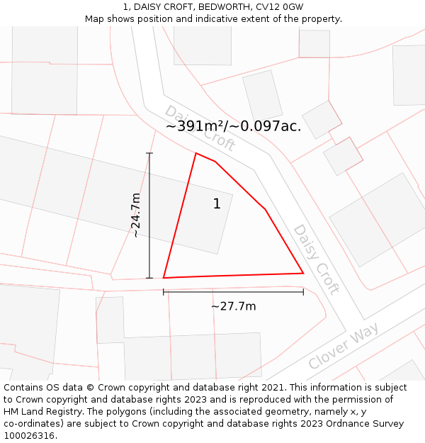 1, DAISY CROFT, BEDWORTH, CV12 0GW: Plot and title map