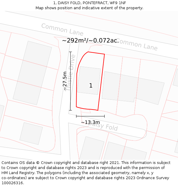 1, DAISY FOLD, PONTEFRACT, WF9 1NF: Plot and title map