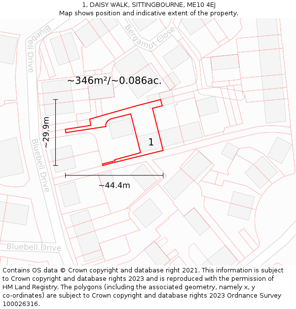 1, DAISY WALK, SITTINGBOURNE, ME10 4EJ: Plot and title map