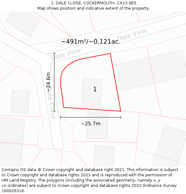 1, DALE CLOSE, COCKERMOUTH, CA13 9ES: Plot and title map