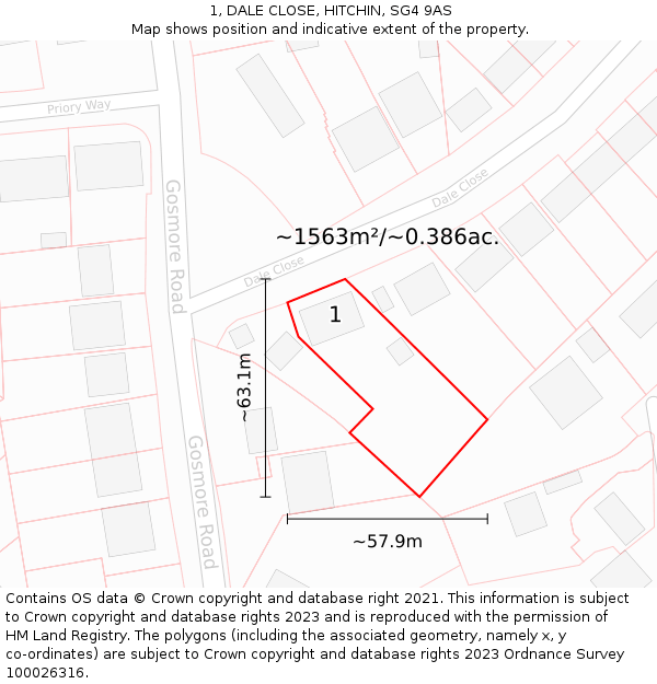 1, DALE CLOSE, HITCHIN, SG4 9AS: Plot and title map