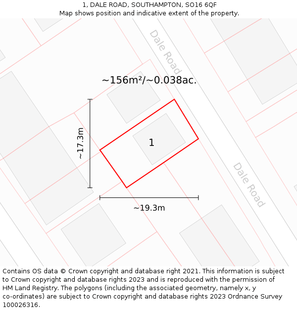 1, DALE ROAD, SOUTHAMPTON, SO16 6QF: Plot and title map